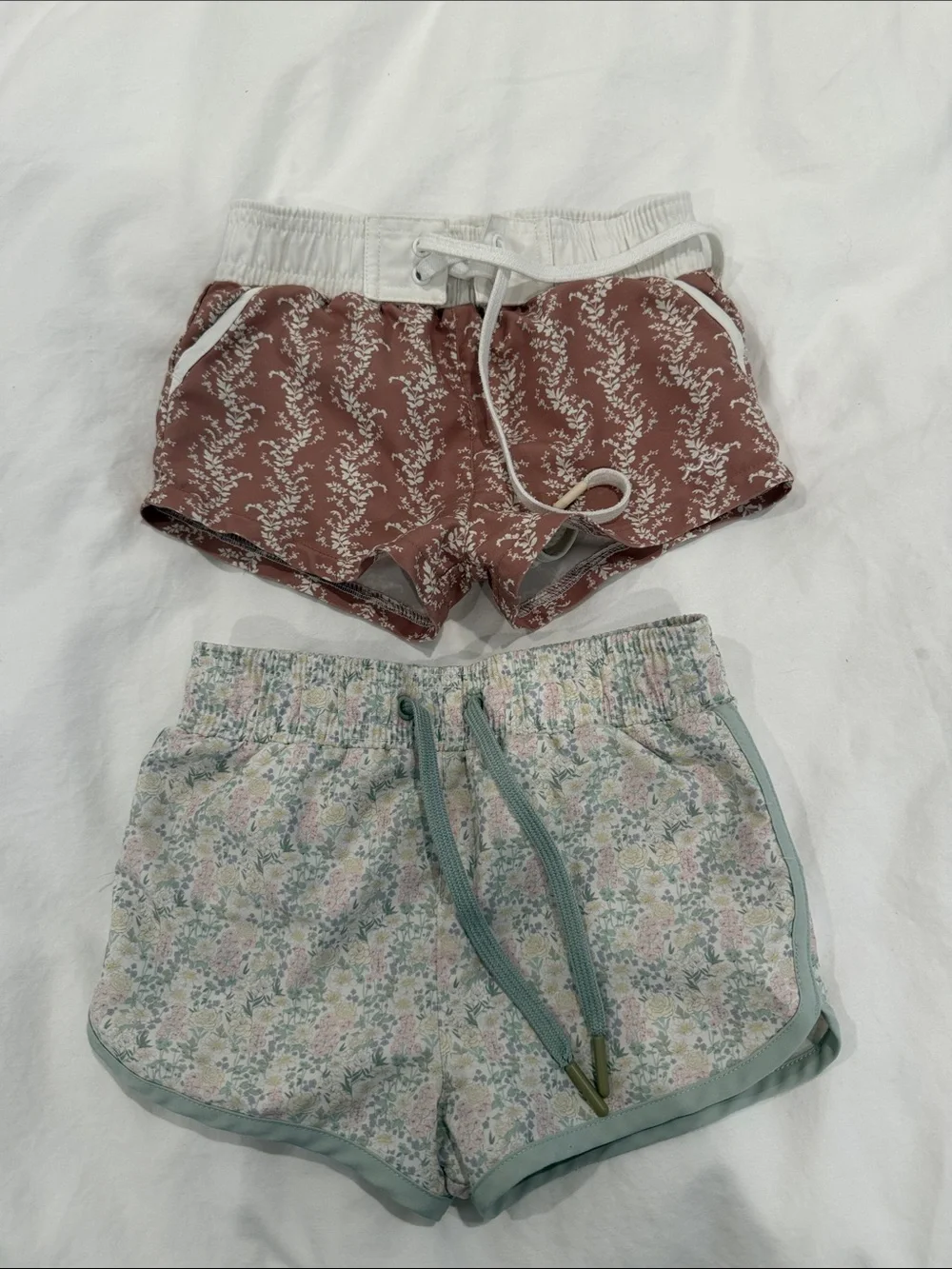 Boys Minnow SET OF 2 Floral Swim Trunks — Dusty Rose and Sage